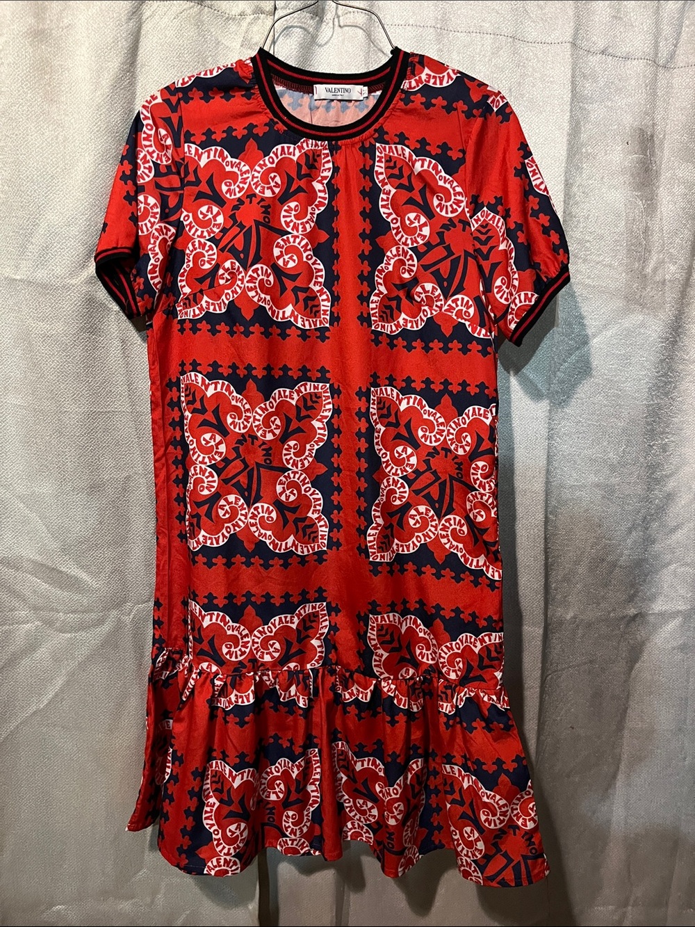 Valentino Red and Black Printed Midi Dress